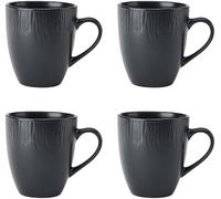 Mikasa Jardin Midnight Juego de 4 Tazas, de 420ml de Gres para Té y Café, en Caja de Regalo, Apto para Lavavajillas, Negro