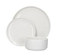 Mikasa Juego de Vajilla Camberlie, Platos y Tazones de Estilo Escandinavo de Porcelana Blanca, 12 piezas