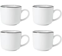 Mikasa Limestone Juego de Tazas de Porcelana, 4x Tazas de Porcelana con Borde Negro para Té y Café, 360ml| En Caja de Regalo y Aptas para Lavavajillas