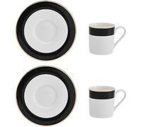 Mikasa Luxe Deco Juego de Taza y Platillo de Espresso en Porcelana, 2x Tazas de Espresso y Platillos con diseño de rayas, 100ml Tazas de Café - Caja de regalo y apto para lavavajillas