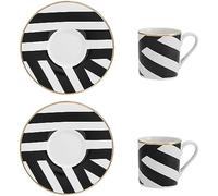Mikasa Luxe Deco Juego de Taza y Platillo de Espresso en Porcelana, 2x Tazas de Espresso y Platillos con Impresión Geométrica, Tazas de Café de 100ml - En Caja de Regalo y Apto para Lavavajillas