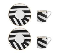 Mikasa Luxe Deco Juego de Taza y Platillo de Espresso en Porcelana, 2x Tazas de Espresso y Platillos con Impresión Geométrica, Tazas de Café de 100ml - En Caja de Regalo y Apto para Lavavajillas