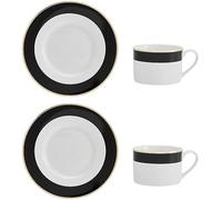 Mikasa Luxe Deco Juego de Taza y Platillo de Té en Porcelana, 2x Tazas de Té y Platillos con Diseño de Rayas, Tazas de 200ml - En Caja de Regalo y Apto para Lavavajillas