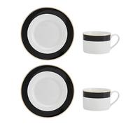 Mikasa Luxe Deco Juego de Taza y Platillo de Té en Porcelana, 2x Tazas de Té y Platillos con Diseño de Rayas, Tazas de 200ml - En Caja de Regalo y Apto para Lavavajillas