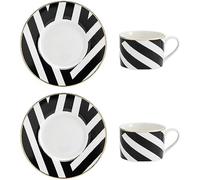 Mikasa Luxe Deco Juego de Taza y Platito de Té en Porcelana, 2x Tazas y Platillos de Té con Estampado Geométrico, Tazas de 200ml - En Caja de Regalo y Apto para Lavavajillas