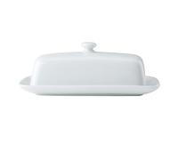 Mikasa Porcelana Chalk Mantequera con Tapa, 21cm, Mantequera Blanca para Desayuno y Cena, Mantequera Grande, Apta para Lavavajillas y en Caja de Regalo