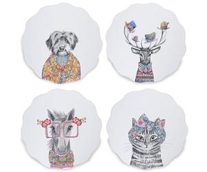 Mikasa Tipperleyhill 4 manteles Individuales con diseño Festoneado, Protectores de Mesa para Comedor, Resistentes al Calor hasta 120°C, Estampado Animal, 29 cm, en Caja de Regalo