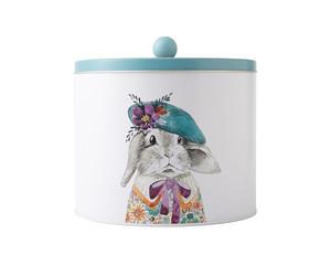 Mikasa Tipperleyhill Molde redondo para galletas, diseño de conejo, recipiente decorativo de lata para aperitivos, galletas, té, mentas, té, café y azúcar, acabado mate, 1 unidad, 18 x 15 cm