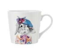 Mikasa Tipperleyhill Taza de porcelana con estampado de conejo, 380ml Taza de porcelana fina con detalles en oro auténtico, Taza para té y café con estampado de animales, en caja de regalo