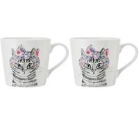 Mikasa Tipperleyhill Taza de Porcelana con Estampado de Gato, 380ml Taza de Porcelana Fina con Detalles de Oro Real, Taza para Té y Café con Estampado de Animales, En Caja de Regalo (Paquete de 2)