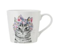 Mikasa Tipperleyhill Taza de Porcelana con Estampado de Gato, 380ml Taza de Porcelana Fina con Detalles de Oro Real, Taza para Té y Café con Estampado de Animales, En Caja de Regalo