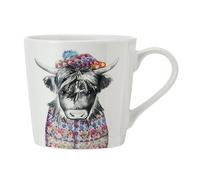 Mikasa Tipperleyhill Taza de Porcelana con Estampado de Vaca de las Highlands, 380ml Taza de Porcelana Fina con Detalles en Oro Real, Taza para Té y Café con Estampado de Animales, En Caja de Regalo