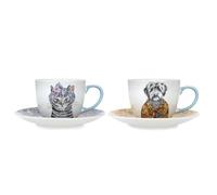 Mikasa Tipperleyhill Tazas de té y platillos, juego de 2 tazas de porcelana fina, 240 ml, aptos para lavavajillas y en caja de regalo