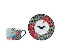 Mikasa x Sarah Arnett Taza y Plato, Juego de Taza y Plato de Porcelana, Taza Única para Regalar, Estampado de Mariposas, 250ml - Apto para Lavavajillas
