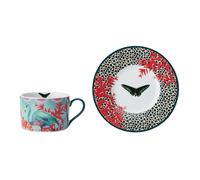 Mikasa x Sarah Arnett Taza y Plato, Juego de Taza y Plato de Porcelana, Taza Única para Regalar, Estampado de Mariposas, 250ml - Apto para Lavavajillas