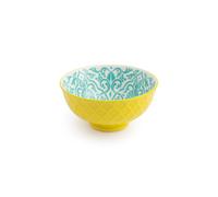 Mikasa yellow and blue geometric stoneware nibble bowl, patterned dip