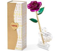 Mikasol Dorado 24K Rosas Que Se Conservan para Siempre, Flores InmersióN Manual Un Regalo RomáNtico para Una Mujer En Su Esposa Y Novia CumpleañOs, San ValentíN, Navidad De La Madre (Morado)