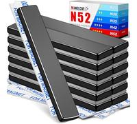 MIKEDE N52 imanes resistentes, paquete de 12 imanes de neodimio de tierras raras, imán negro de súper barra con respaldo adhesivo, potente imán extra fuerte para nevera, garaje, parrilla, 2.36 x 0.39