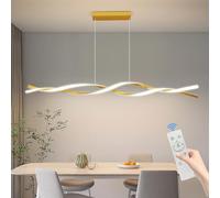 Mikeru Lámpara colgante de 150 cm con forma de onda, moderna dorada, lineal, lámpara 3000-6000 K, regulable 10%-100%, luces colgantes ajustables en altura con función de memoria para isla cocina