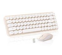 MIKIBY i68 - Combo de teclado y mouse inalámbricos, teclado estilo máquina de escribir retro con teclas redondas, conexión de 2.4 GHz con computadora de escritorio, laptop, WindowsxP/7/8/10 (amarillo)