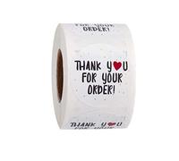 mikidoo 500 unidades/rollo redondo con texto en inglés "Thank You for Your Order" con forma de corazón, etiquetas adhesivas hechas a mano, decoración de álbumes