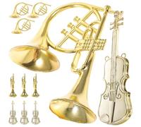 Mikikit 12 Adornos Navideños de Instrumentos Musicales Miniatura Plástico Dorado Incluye Violines Trompetas y Cornos Curvos Decoración para Árbol de Navidad y Manualidades Interiores