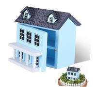 Mikikit 12 Mini Artesanal Paredes Azul Pastel y Techo Gris, Kit de Construcción, Decoración de Casas en Miniatura y Juguetes Creativos de Madera