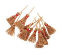 Mikikit 12 Piezas Miniatura Escobas de Bruja Beige Accesorios Mini para Casa de Muñecas Decoración y Resistente para Halloween y Fiesta