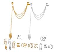 Mikikit 14 piezas Conjunto Pendientes de Clip para Mujer Diseño Elegante Metal Accesorios para Oídos sin Perforación para y Plata