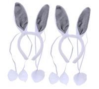 Mikikit 2 juegos Diademas con Orejas de Conejo de Peluche Blanco y Gris Incluye Pajaritas y Colas de Conejo Accesorios para Disfraces de Pascua para Adultos Cómodo y Seguro para Fiestas y