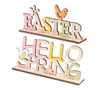 Mikikit 2 Piezas Adorno de Madera con Letras para Decoración de Pascua Incluye Easter y Hello Spring para Oficina y Escritorio