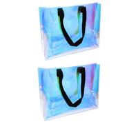 Mikikit 2 Piezas Bolsa Tote Iridiscente de PVC Trabajo Práctica Reutilizable Bolsa de Mano con Asas Cómodas