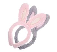 Mikikit 2 piezas Diadema Orejas de Conejo Suaves para Fiesta y Cosplay Accesorio y Cómodo para Adultos Colores Gris y Rosa para Disfraces de Pascua