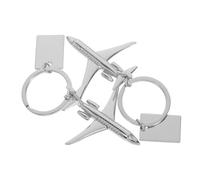Mikikit 2 Piezas Llavero de Avión Metálico Plateado con Placa para Grabar Colgante Avión Creativo para Mochila Bolso y Llaves Regalo para Piloto y Viajero Amante Aviación
