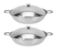 Mikikit 2 Piezas Olla de Acero Inoxidable Doble Asa para Hot Pot Picante y Olla Seca, Multiusos y Ahorro de Energía, Diseño Grueso y Antiderrames en Color Plata
