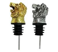 Mikikit 2piezas Lion Head Wine Pourer Stoppers para Botella de Vino con Tapón de Resistentes y Prácticos para Home Fiesta Dorado Plateado