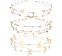 Mikikit 3 Diademas Metálicas Estrellas para Mujer, Diseño Delicado y Elegante, Fáciles de Llevar y Resistentes al Color para Fiestas y Compromisos
