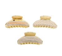 Mikikit 3 Piezas Clips para Cabello con Cristales y Perlas Pinzas Grandes de Plástico Dorado para Cabello Grueso Sujetadores Fuertes y Brillantes para Mujeres y Niñas Accesorios de Estilo