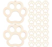 Mikikit 30 Piezas Recortes de Madera de Patas de Perro, Virutas de Madera en Blanco con Forma de Huella, Beige, con Cuerda de Yute, para Escribir y Pintar, DIY