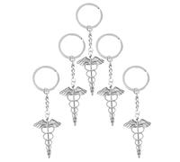 Mikikit 5 Piezas Llavero de Metal Símbolo Médico de Serpiente Alada, Diseño Elegante y Grabado Delicado, Adecuado para Regalos para Médicos y Enfermeras