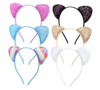 Mikikit 6 piezas Diademas de Orejas de Gato Brillantes Conjunto de Accesorios Coloridos para Halloween y Cosplay Diseño y Resistente para Eventos y Disfraces