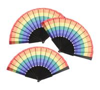 Mikikit Abanicos de Mano Plegables de Plástico y Tela Arcoíris 3 Unidades para Baile, Decoración de Fiestas y Accesorios Fotográficos, Ventiladores Portátiles para Eventos y