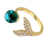 Mikikit Anillo de Abierto Diseño de Sirena Anillo Ajustable para Mujer y Niña Creativa para Uso Diario