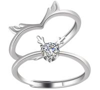 Mikikit Anillos de Ajustables de Acero Inoxidable Color Plata 1 Par de Anillos Abiertos para Aniversario y Promesa Joyería Romántica para Enamorados y Regalos Originales