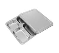 Mikikit Bandeja Dividida de Acero Inoxidable para Servir Comida con Tapa Práctica y Resistente para Comedores Escolares y Oficinas Diseño con Compartimentos para Adultos Reutilizable