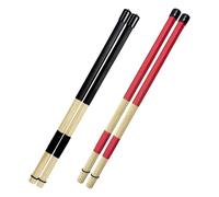 Mikikit Baquetas para Batería Acústica y Jazz 2 Pares de Escobillas de Bambú Resistentes Color Rojo y Negro Accesorios de Percusión Ideales para Práctica