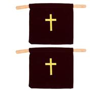 Mikikit Bolsa de Ofrenda para Iglesia de Terciopelo Rojo Burdeos 43x25 Cm con Asas de Madera Bordado Cruz Set 2 Unidades para Comuniones, Bautizos y Ceremonias Religiosas