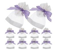 Mikikit Bolsitas de Lavanda Vacías 20 Piezas, Bolsa de Arpillera 9x12 Cm Ventana Doble, Bolsitas Pequeñas para Ambientador de Armario y Organizador de Cajones, Color Morado Cuadro