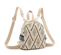 Mikikit Bolso Mochila Mujer Beige de Rafia con Gran Capacidad Correas Ajustables para Hombro y Espalda Resistente Poliéster para Viaje Universidad y Diario