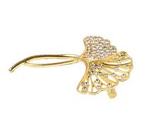 Mikikit Broche de Aleación Rhinestone de Hoja de Ginkgo Dorado para Mujer, Alfiler para Ropa Elegante y Delicado Desvanece ni Adecuado para Boda o Banquete